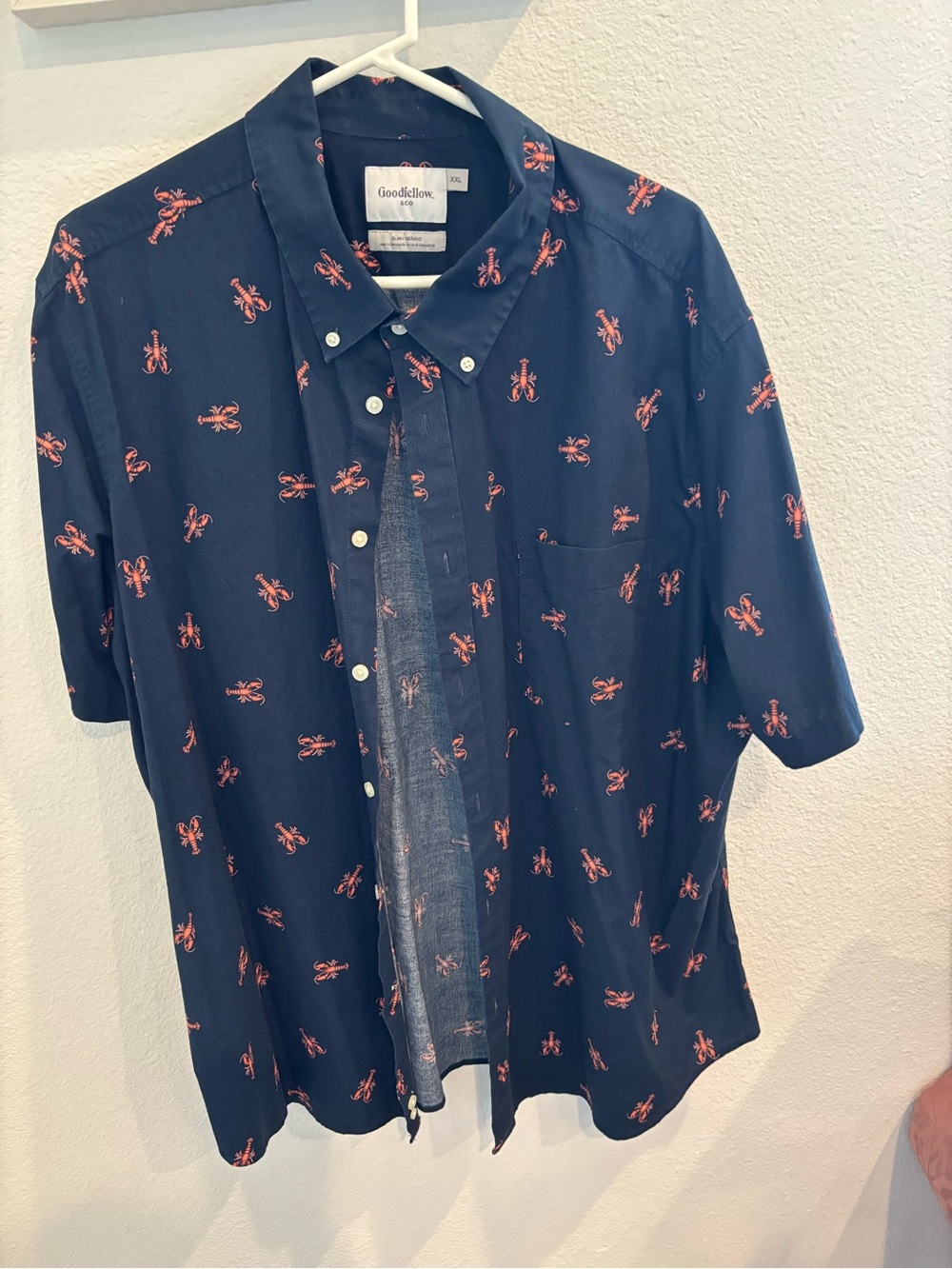 Goodfellow & Co Navy Short-Sleeve Button-Down Shirt with Coral Print